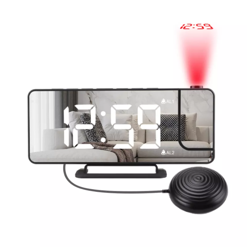 Horloge vibrante à affichage de l'heure miroir LED avec projecteur