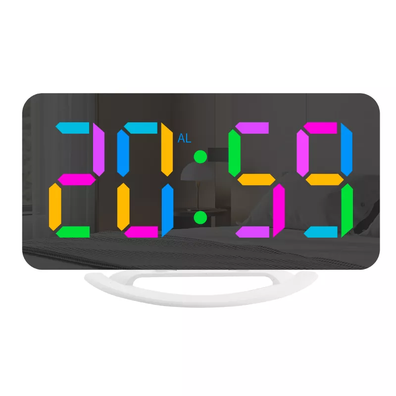 Réveil miroir de bureau à affichage couleur LED RVB